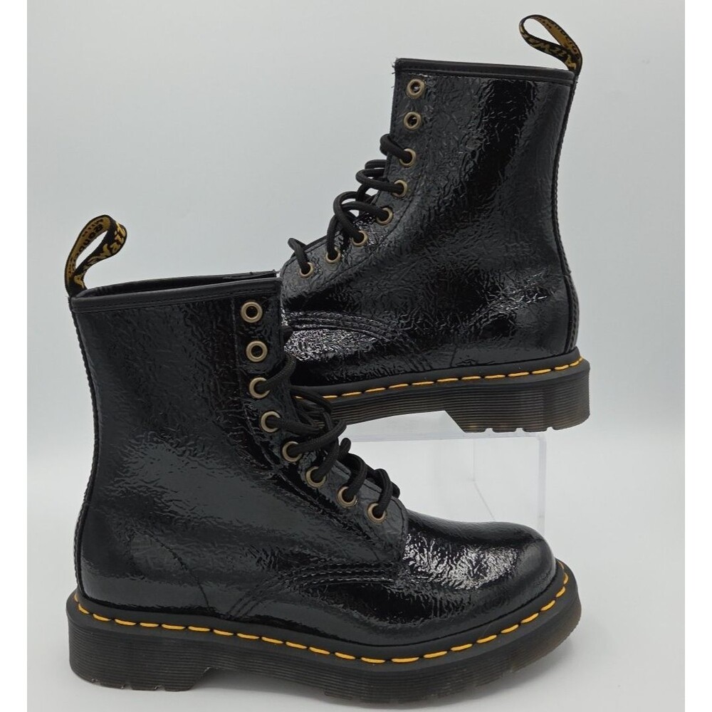 Dr. Martens Women's 1460 Distressed Patent Leather Boots - Black US size 6 EU 37